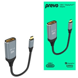 Prevo USBC-DP-ADA Display Converter Adapter  USB Type-C (M) to DisplayPort (F)  0.2m  Black & Silver  DisplayPort 1.4  Supports 