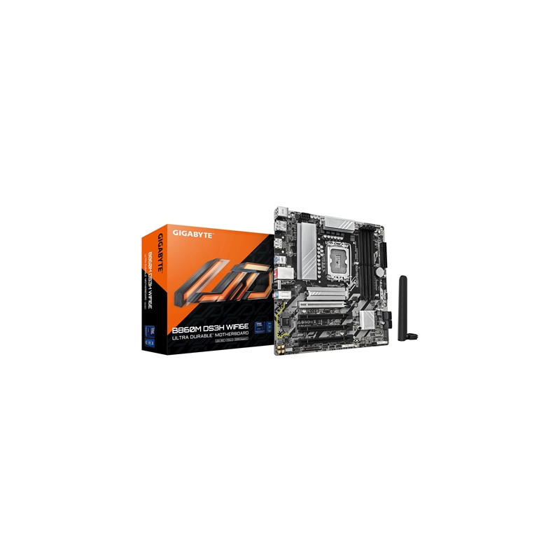 Gigabyte B860M DS3H WIFI6E Intel 1851 Socket Motherboard  Micro-ATX  4x DDR5 Slots  2x M.2 Sockets  1x USB-C Port  2.5GbE LAN  W