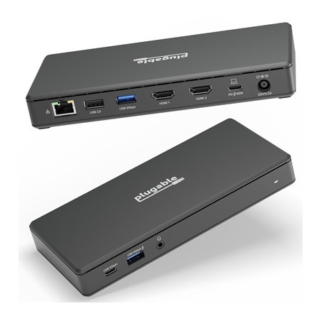 Plugable UD-MSTH2 USB-C Dual HDMI 4K 65W USB-C PD Driverless Docking Station