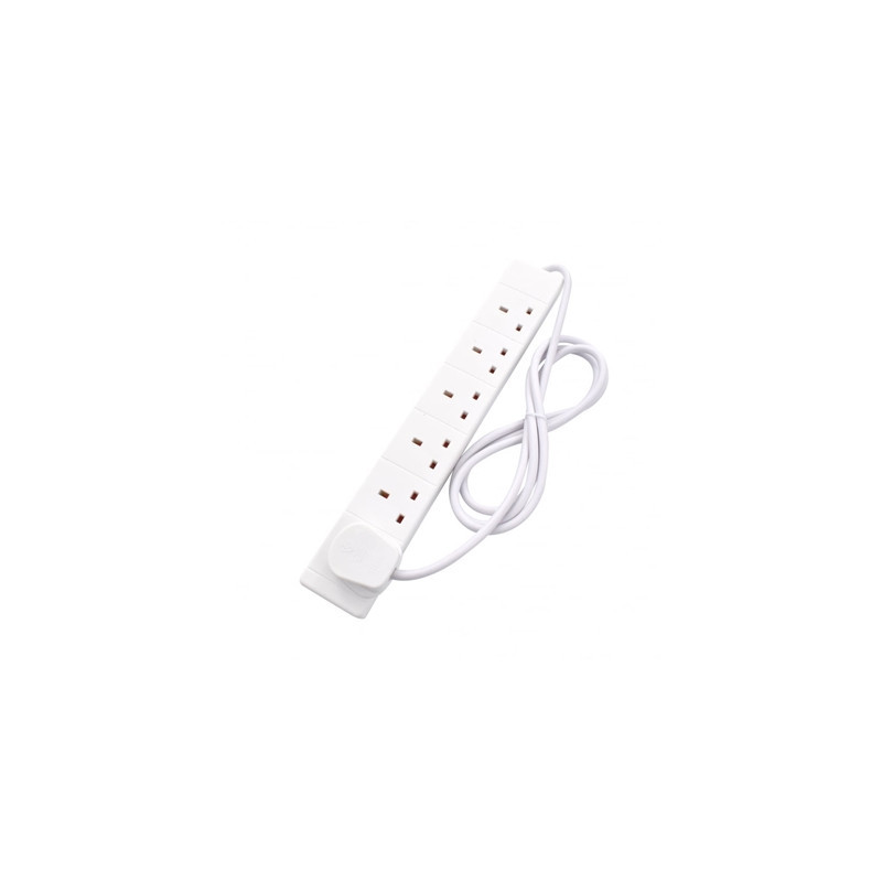 2m 6 Gang UK Mains Extension - White