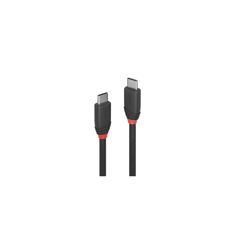 LINDY 36906 Black Line USB Cable  USB 3.2 Type-C (M) to USB 3.2 Type-C (M)  1m  Black & Red  SuperSpeed USB Supports Data Transf