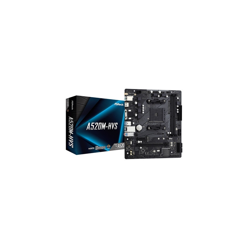 ASRock A520M-HVS Super Alloy AMD AM4 Socket Motherboard  Micro-ATX  2x DDR4 Slots  1x M.2 Socket  GbE LAN  1x D-Sub / 1x HDMI Po