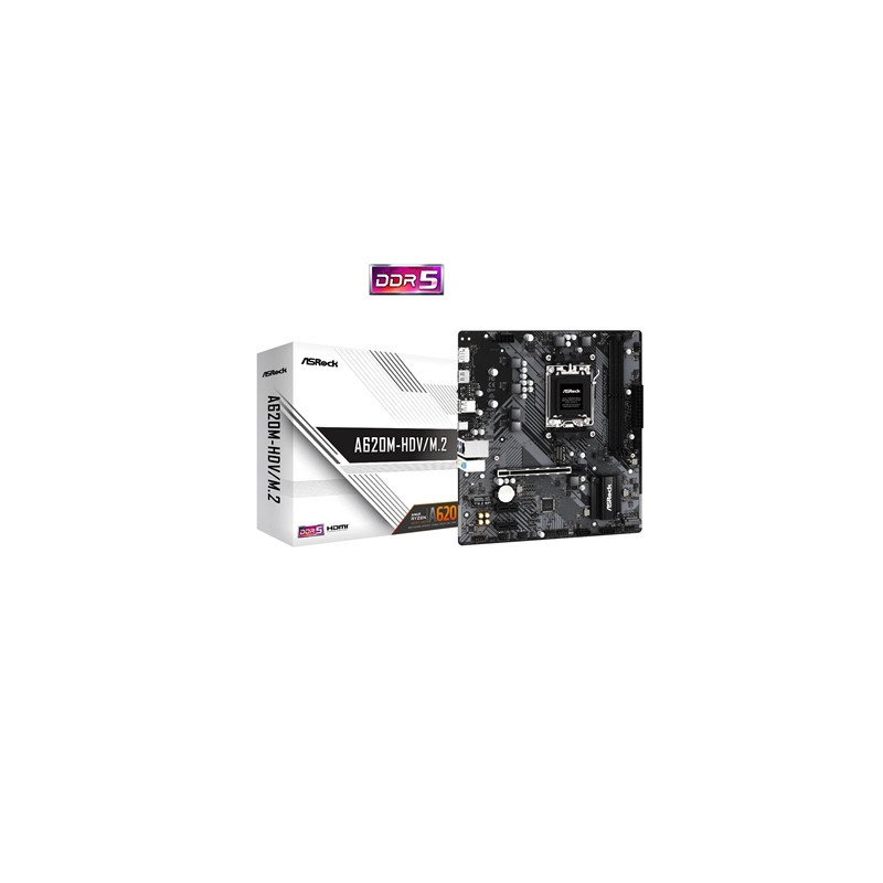 ASRock A620M-HDV/M.2 AMD AM5 Socket Motherboard  Micro-ATX  2x DDR5 Slots  2x M.2 Socket  GbE LAN  1x DisplayPort / 1x HDMI Port
