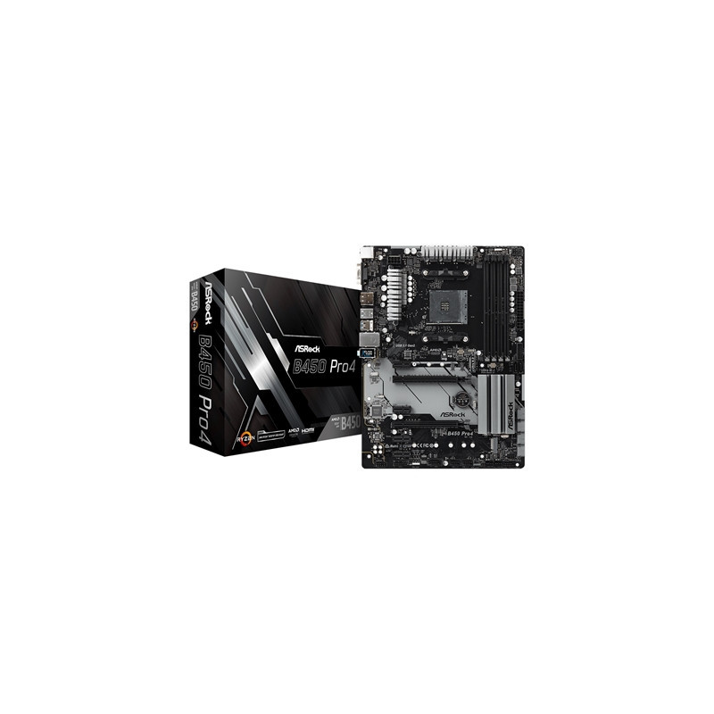 ASRock B450 Pro4 R2.0 Super Alloy AMD AM4 Socket Motherboard  ATX  4x DDR4 Slots  2x M.2 Sockets  GbE LAN  1x D-Sub / 1x Display