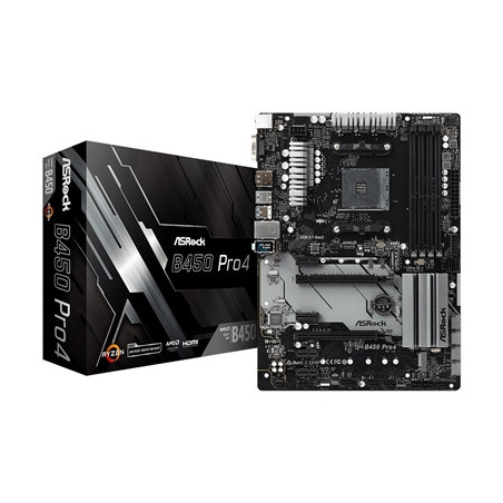 ASRock B450 Pro4 R2.0 Super Alloy AMD AM4 Socket Motherboard  ATX  4x DDR4 Slots  2x M.2 Sockets  GbE LAN  1x D-Sub / 1x Display