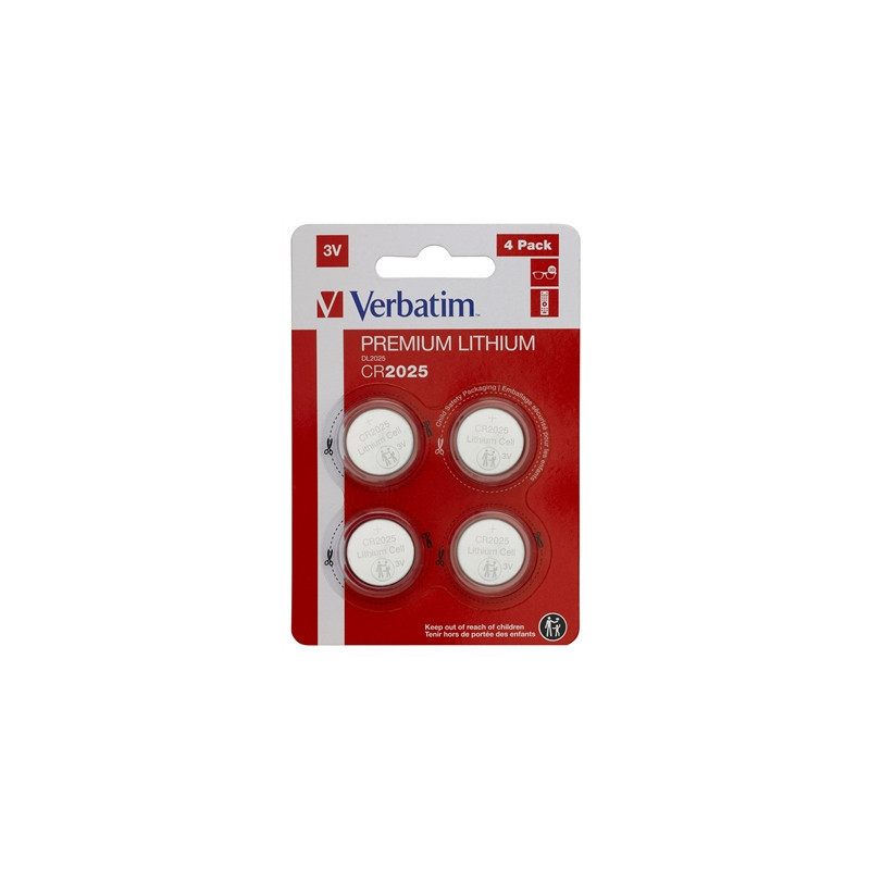 Verbatim CR2025 Battery Lithium 3V 4 Pack