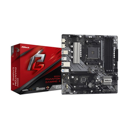 ASRock B550M Phantom Gaming 4 AMD AM4 Socket Motherboard  Micro-ATX  4x DDR4 Slots  2x M.2 Sockets  GbE LAN  1x DisplayPort / 1x