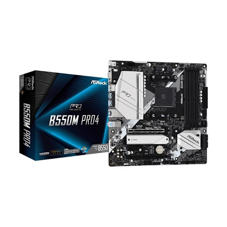 ASRock B550M Pro4 AMD AM4 Socket Motherboard  Micro-ATX  4x DDR4 Slots  2x M.2 Sockets  GbE LAN  1x D-Sub / 1x DisplayPort / 1x 