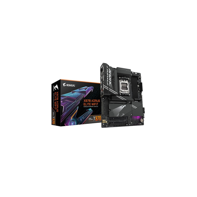 Gigabyte X870 AORUS ELITE WIFI7 AMD AM5 Socket Motherboard  ATX  4x DDR5 Slots  3x M.2 Sockets  3x USB-C Port  Fitted I/O Shield