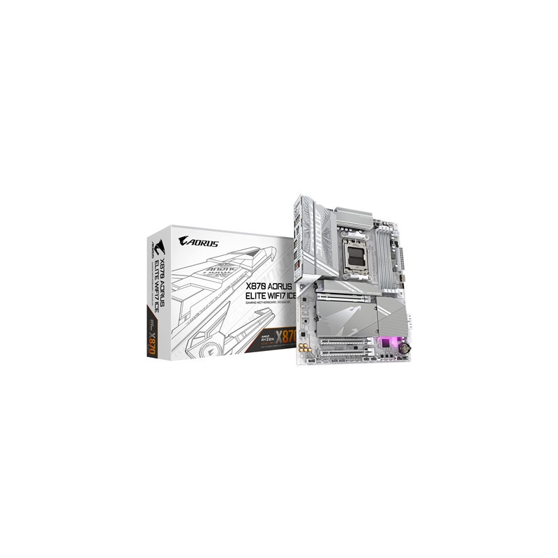 Gigabyte X870 AORUS ELITE WIFI7 ICE AMD AM5 Socket Motherboard  ATX  4x DDR5 Slots  4x M.2 Sockets  3x USB-C Port  Fitted I/O Sh