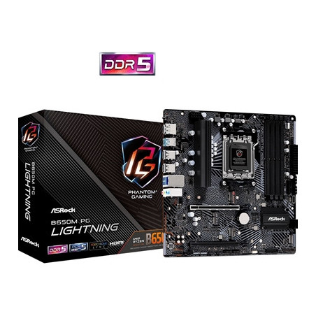 ASRock B650M PG Lightning AMD AM5 Socket Motherboard  Micro-ATX  4x DDR5 Slots  3x M.2 Sockets  1x USB-C Port  2.5GbE LAN  1x Di