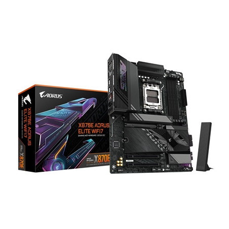 Gigabyte X870E AORUS ELITE WIFI7 AMD AM5 Socket Motherboard  ATX  4x DDR5 Slots  4x M.2 Sockets  3x USB-C Port  Fitted I/O Shiel