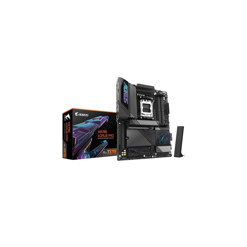 Gigabyte X870E AORUS PRO AMD AM5 Socket Motherboard  ATX  4x DDR5 Slots  4x M.2 Sockets  3x USB-C Port  Fitted I/O Shield  2.5Gb