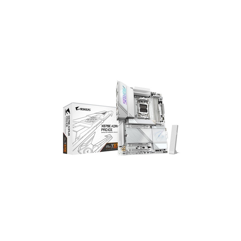 Gigabyte X870E AORUS PRO ICE AMD AM5 Socket Motherboard  ATX  4x DDR5 Slots  4x M.2 Sockets  3x USB-C Port  Fitted I/O Shield  2